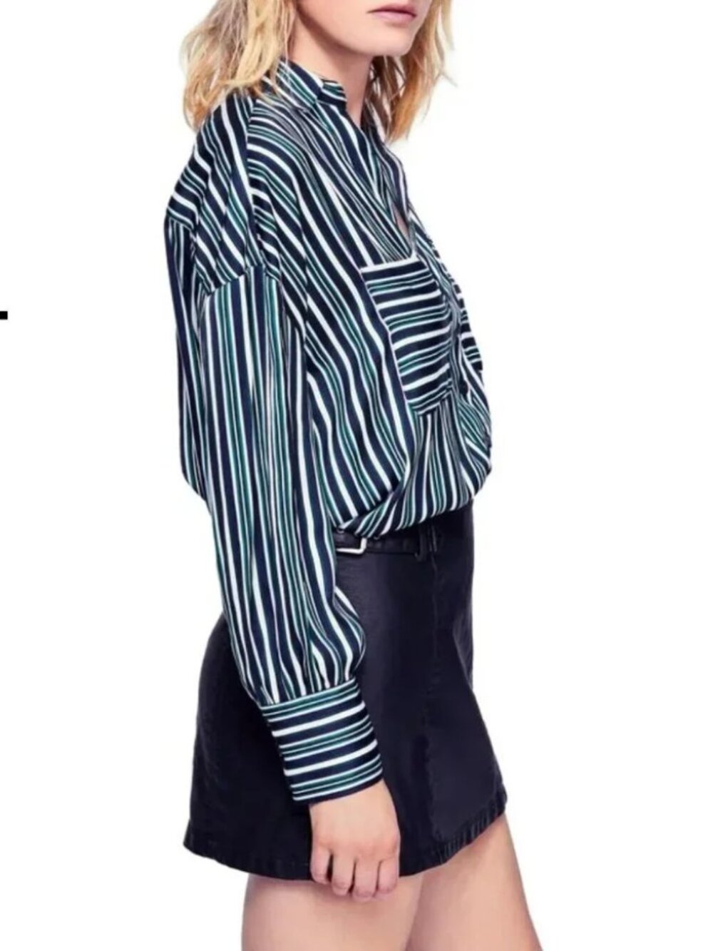 Free People Mad About You satin striped button down blouse top shirt